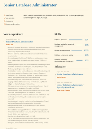 Senior Database Administrator Resume Sample and Template