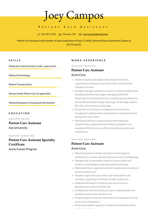 Patient Care Assistant Resume Sample and Template
