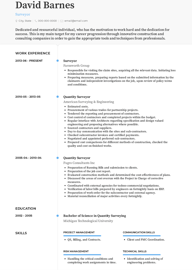 Surveyor Resume Sample and Template