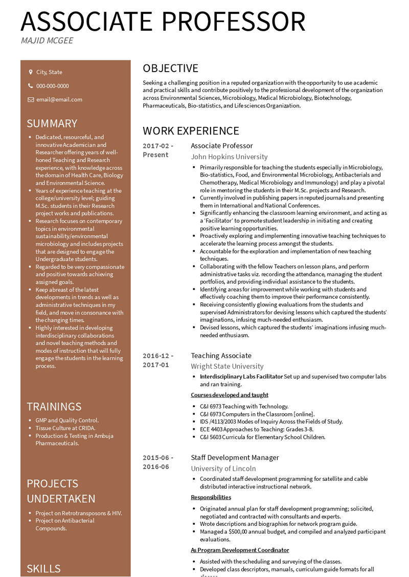 Associate Professor Resume Sample and Template