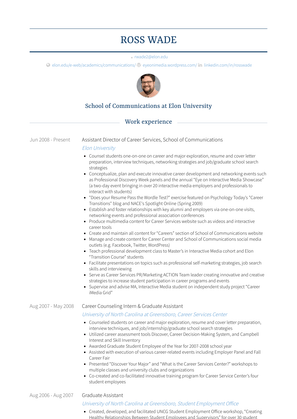 Assistant Director Of Career Services, School Of Communications Resume Sample and Template