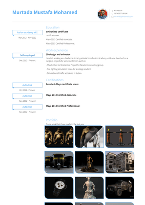 3d Design And Animator Resume Sample and Template
