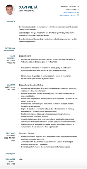 Plantilla y ejemplo de Director General CV