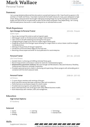 Personal Trainer Resume Sample and Template