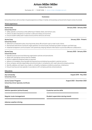 School Bus Driver Resume Sample and Template