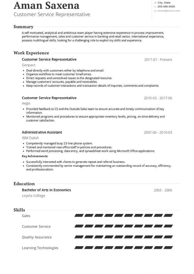 Customer Service Representative Resume Sample and Template