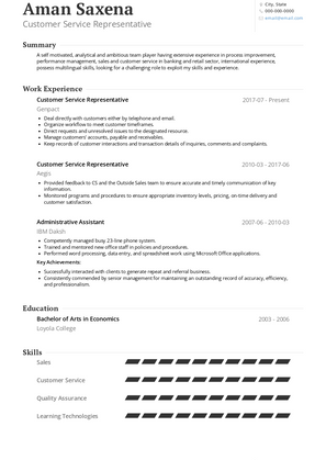 Customer Service Representative Resume Sample and Template