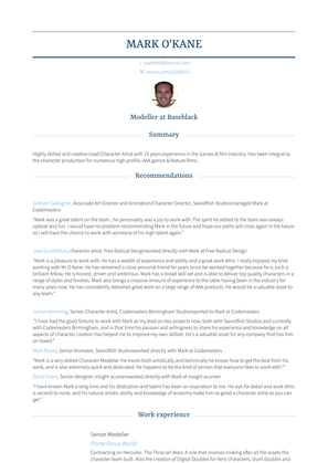 Senior Modeller Resume Sample and Template