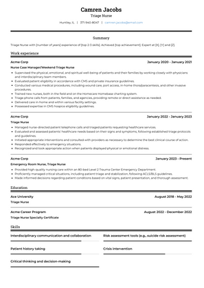 Triage Nurse Resume Sample and Template