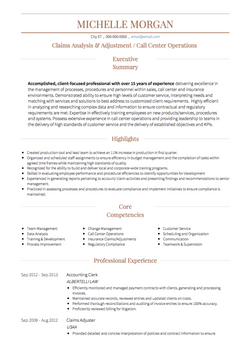 Call Center Operations Resume Sample and Template