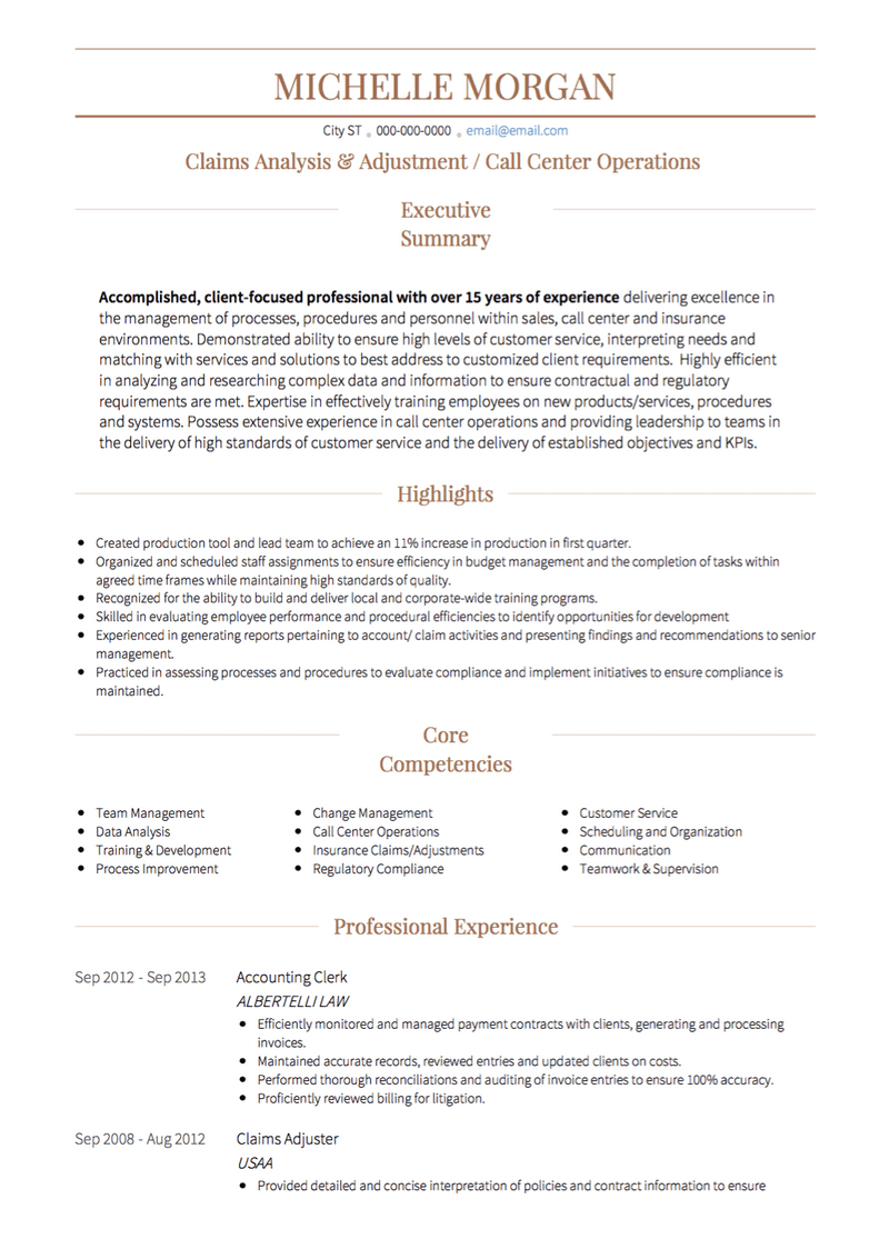 Call Center Operations CV Example and Template