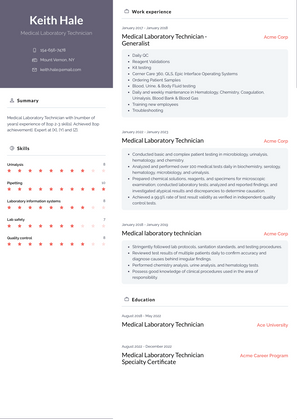 Medical Laboratory Technician Resume Sample and Template