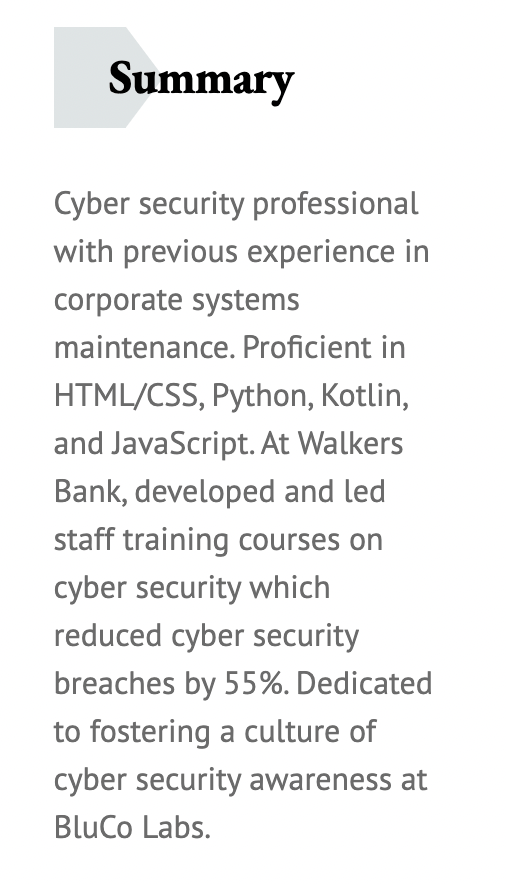 cyber security specialist resume summary