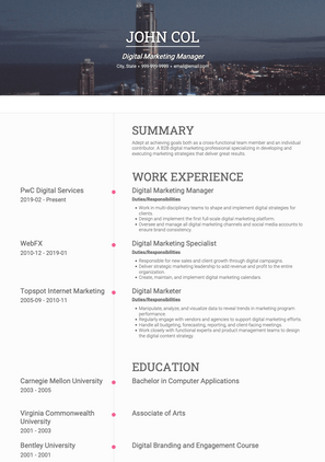 Digital Marketing Manager CV Example and Template