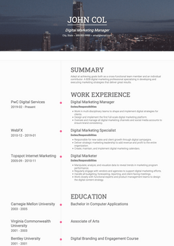 Digital Marketing Manager Resume Sample and Template