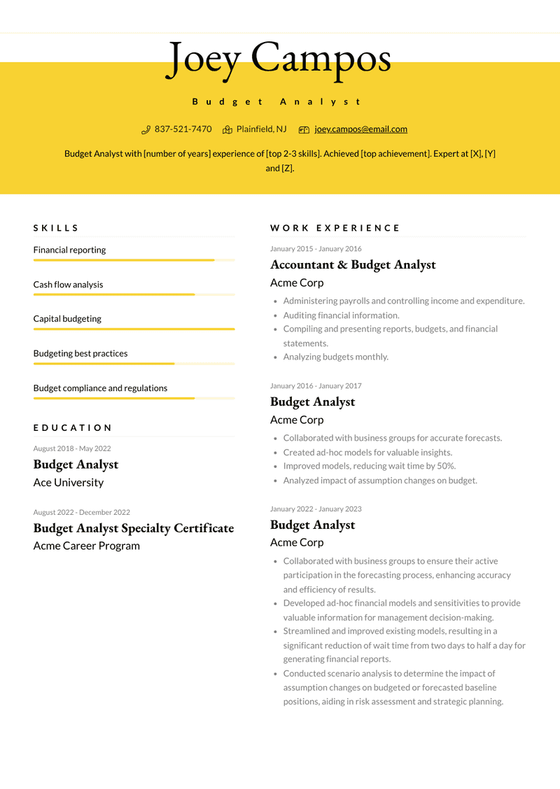 Budget Analyst Resume Sample and Template