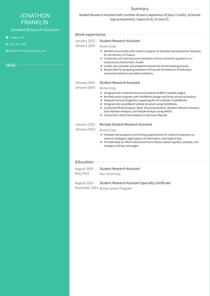 Student Research Assistant Resume Sample and Template