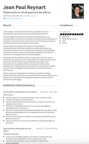 Exemple et modèle de CV Responsable du développement des affaires