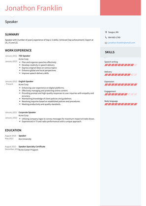 Speaker Resume Sample and Template