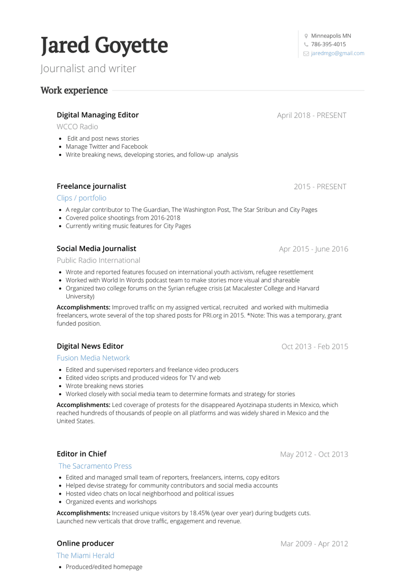 Digital News Editor/Reporter  Resume Sample and Template