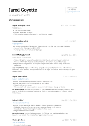 Digital News Editor/Reporter  Resume Sample and Template