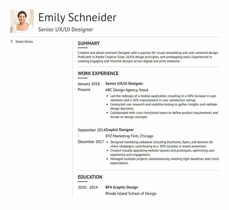 Korea Resume Example - Designer