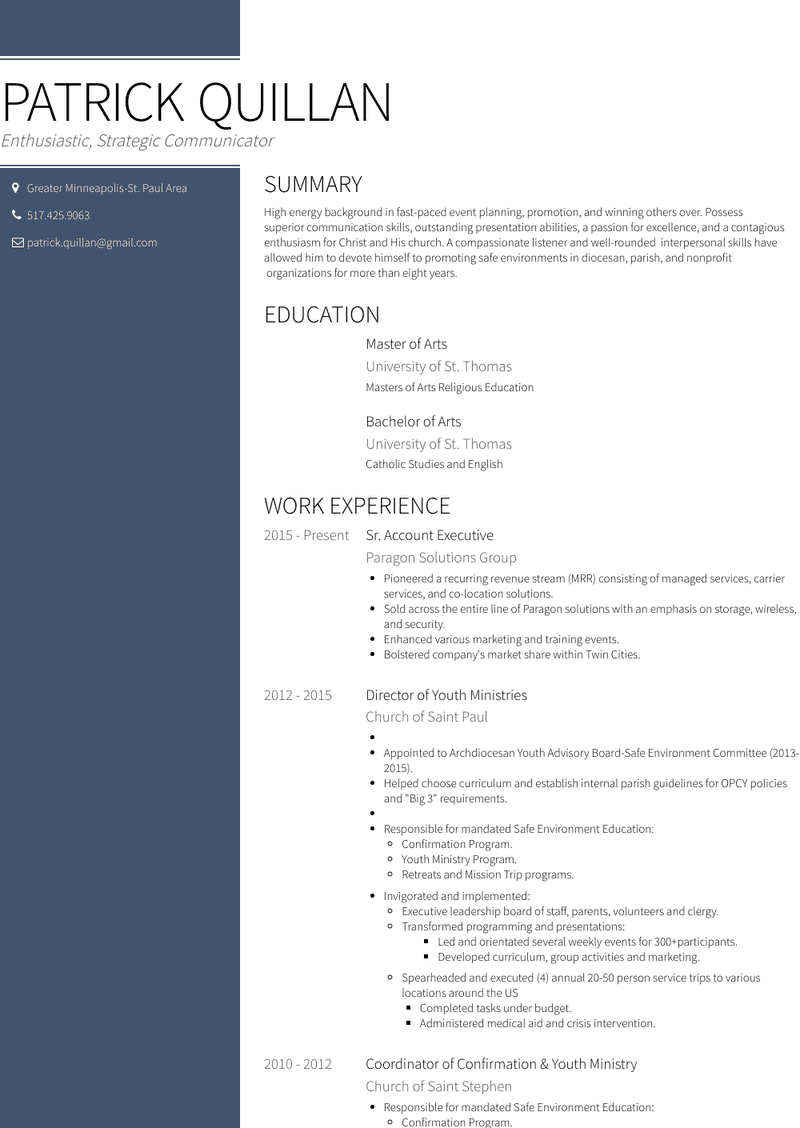 Sr. Account Executive Resume Sample and Template