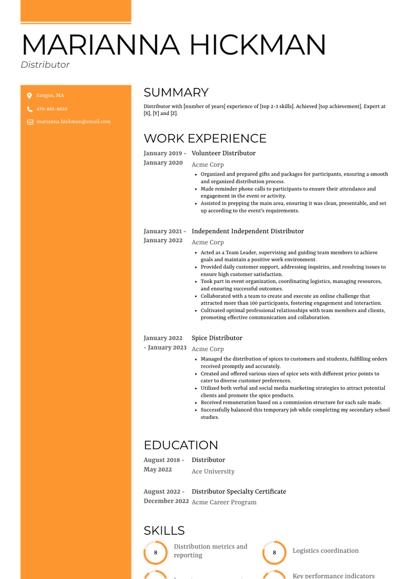 Distributor Resume Sample and Template