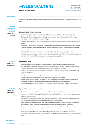 Mental Health Nurse Resume Sample and Template