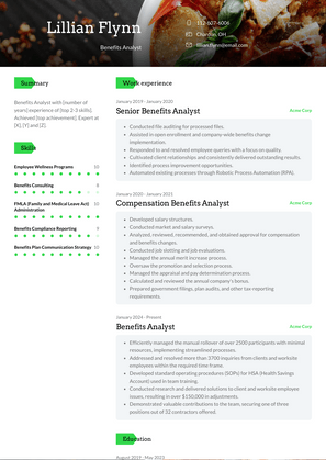 Benefits Analyst Resume Sample and Template