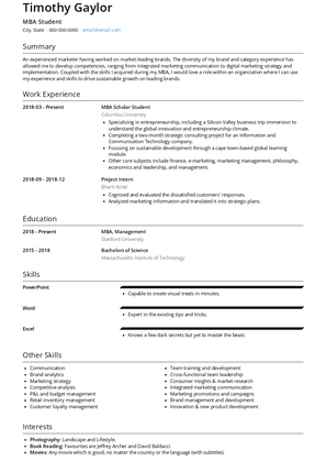 resume format mba student