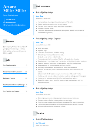 Senior Quality Analyst Resume Sample and Template