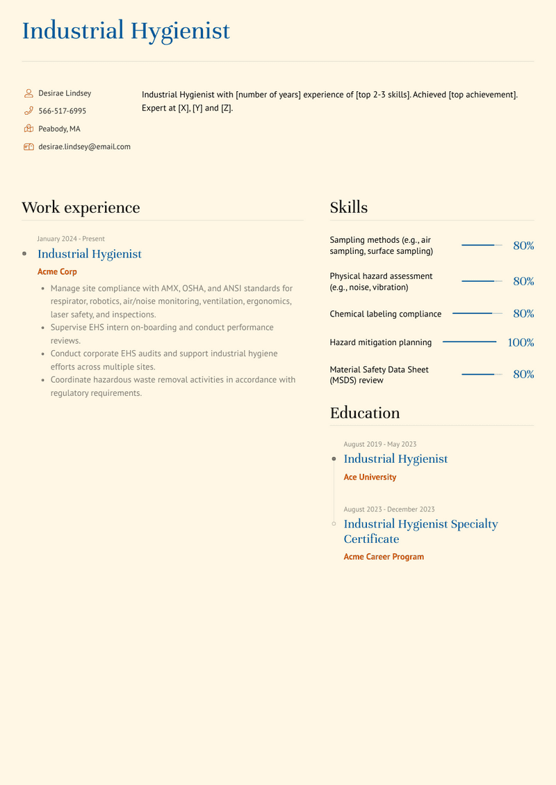 Industrial Hygienist Resume Sample and Template
