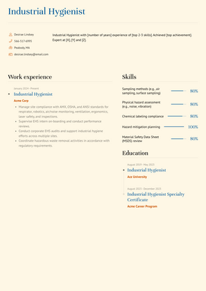 Industrial Hygienist Resume Sample and Template