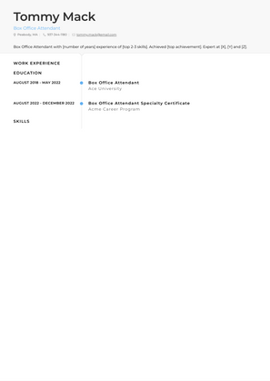 Box Office Attendant Resume Sample and Template