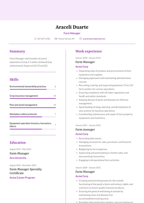 Farm Manager Resume Sample and Template