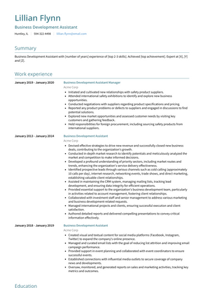 Business Development Assistant Resume Sample and Template