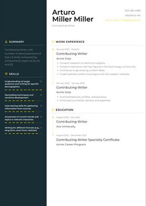 Contributing Writer Resume Sample and Template