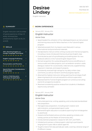 English Instructor Resume Sample and Template