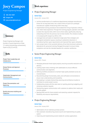 Project Engineering Manager Resume Sample and Template