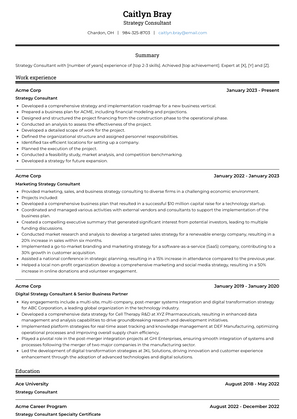 Strategy Consultant Resume Sample and Template