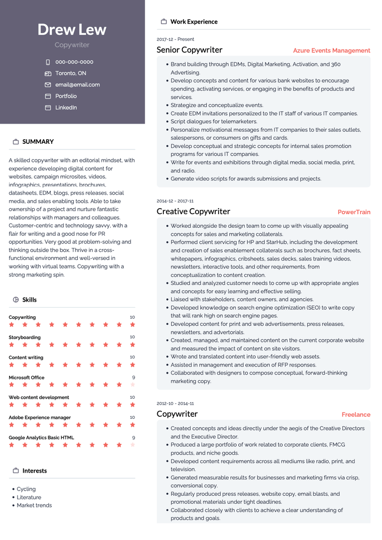 How to write a copywriter CV: Example