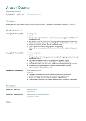 Marketing Analyst Resume Sample and Template