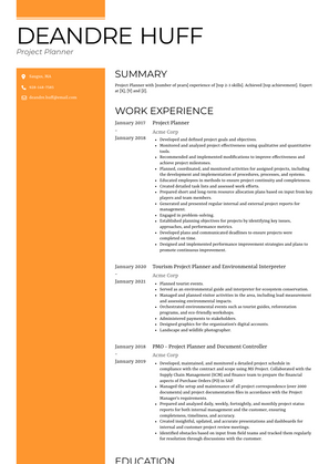 Project Planner Resume Sample and Template