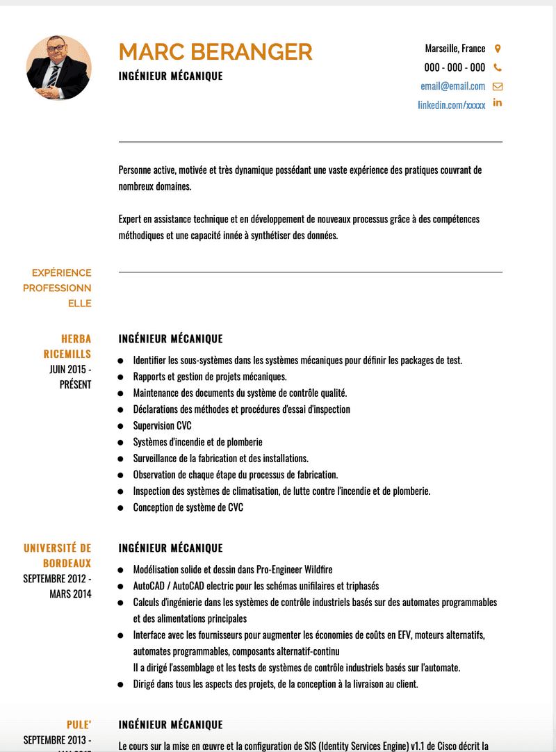 Exemple et modèle de CV null