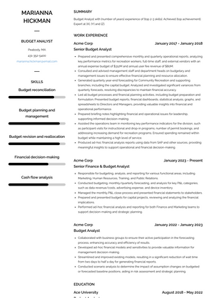 Budget Analyst Resume Sample and Template