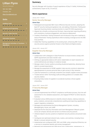 Security Manager Resume Sample and Template