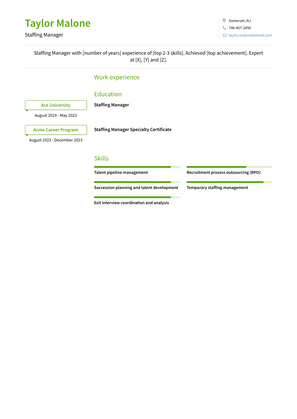 Staffing Manager Resume Sample and Template