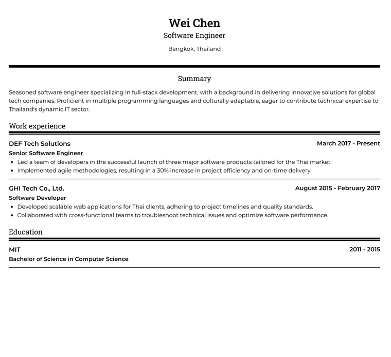 Thailand Resume Example - ATS