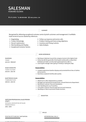 Salesman Resume Sample and Template